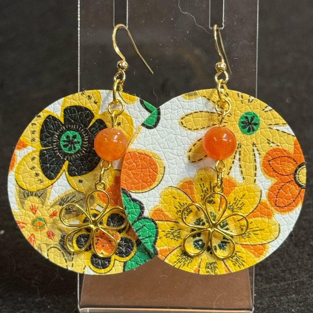Floral Retro Faux Leather Earrings
